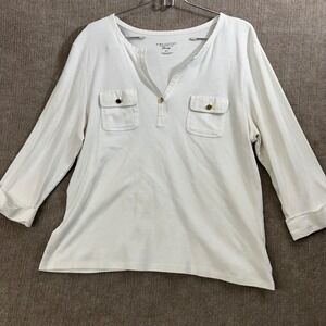 Charter Club Pima Cotton Luxury Top Tunic Shirt 3/4 Sleeve‎ Gold Button XL
